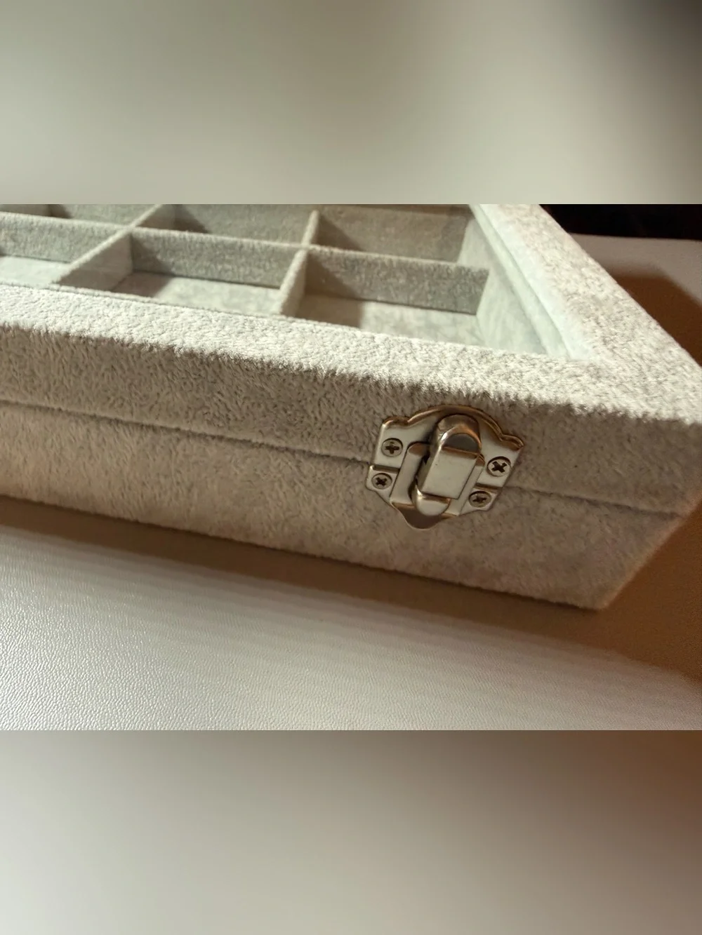 Glass-Top Velvet Jewelry Organizer Tray - Light Gray